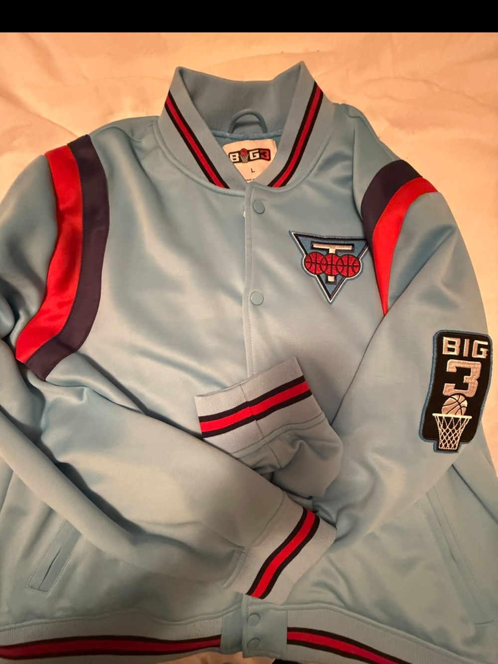 Light Blue Mens Large Warmup Basketball Varsity Jacket